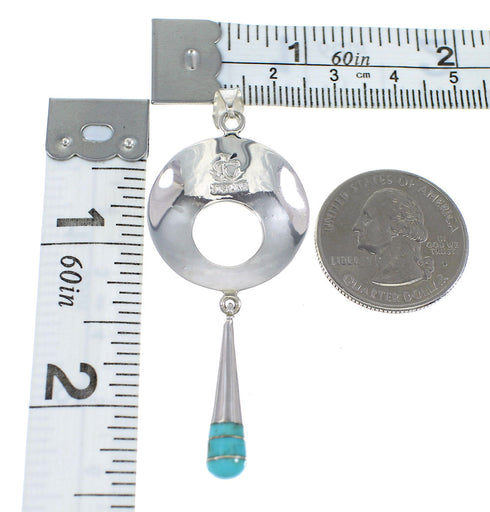 Turquoise Inlay Authentic Sterling Silver Southwestern Pendant QX77438